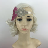 Maxbell Bride1920s Pink Feather Fascinator Crystal Hair Band Headband Headpiece for Women Party