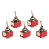Maxbell 5pcs Red On/On Mini Toggle Switch 9 PIN 3PDT Length 35mm