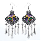 Maxbell Lady Fashion Stud Earings Retro Multicolor Embroidery Tassels Dangle Earrings Purple