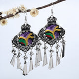 Maxbell Lady Fashion Stud Earings Retro Multicolor Embroidery Tassels Dangle Earrings Purple