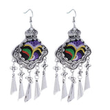 Maxbell Lady Fashion Stud Earings Retro Multicolor Embroidery Tassels Dangle Earrings Purple