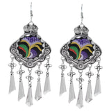 Maxbell Lady Fashion Stud Earings Retro Multicolor Embroidery Tassels Dangle Earrings Purple