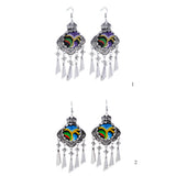 Maxbell Lady Fashion Stud Earings Retro Multicolor Embroidery Tassels Dangle Earrings Purple