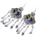 Maxbell Lady Fashion Stud Earings Retro Multicolor Embroidery Tassels Dangle Earrings Purple