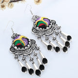 Maxbell Lady Fashion Stud Earings Retro Multicolor Embroidery Tassels Dangle Earrings Purple