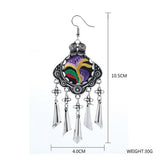 Maxbell Lady Fashion Stud Earings Retro Multicolor Embroidery Tassels Dangle Earrings Purple