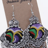 Maxbell Lady Fashion Stud Earings Retro Multicolor Embroidery Tassels Dangle Earrings Purple