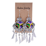 Maxbell Lady Fashion Stud Earings Retro Multicolor Embroidery Tassels Dangle Earrings Purple
