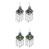 Maxbell Lady Fashion Stud Earings Retro Multicolor Embroidery Tassels Dangle Earrings Purple