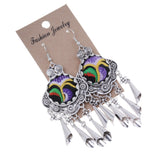 Maxbell Lady Fashion Stud Earings Retro Multicolor Embroidery Tassels Dangle Earrings Purple