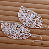 Maxbell Fashion Silver Plated Filigree Leaf Long Drop Dangle Earring Jewelry