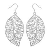 Maxbell Fashion Silver Plated Filigree Leaf Long Drop Dangle Earring Jewelry