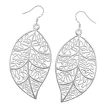 Maxbell Fashion Silver Plated Filigree Leaf Long Drop Dangle Earring Jewelry