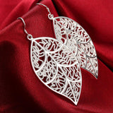 Maxbell Fashion Silver Plated Filigree Leaf Long Drop Dangle Earring Jewelry