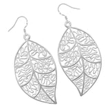 Maxbell Fashion Silver Plated Filigree Leaf Long Drop Dangle Earring Jewelry