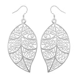 Maxbell Fashion Silver Plated Filigree Leaf Long Drop Dangle Earring Jewelry