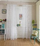 Maxbell Flocking Peony Sheer Curtain Panel Window Tulle Divider White 100*200cm