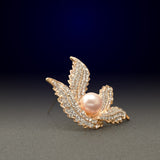 Maxbell Elegant Leaf Brooch Jewellery Gold Crystal Rhinestone Faux Pearl Brooch Pin for Women