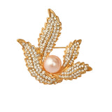 Maxbell Elegant Leaf Brooch Jewellery Gold Crystal Rhinestone Faux Pearl Brooch Pin for Women