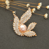Maxbell Elegant Leaf Brooch Jewellery Gold Crystal Rhinestone Faux Pearl Brooch Pin for Women