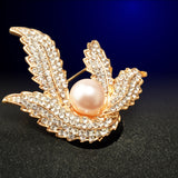 Maxbell Elegant Leaf Brooch Jewellery Gold Crystal Rhinestone Faux Pearl Brooch Pin for Women
