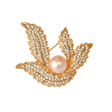 Maxbell Elegant Leaf Brooch Jewellery Gold Crystal Rhinestone Faux Pearl Brooch Pin for Women