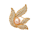 Maxbell Elegant Leaf Brooch Jewellery Gold Crystal Rhinestone Faux Pearl Brooch Pin for Women