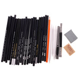 Maxbell Set of 30 Charcoal Sketch Pencils Extender Eraser Paper Pen Art Artists Drawing Bag