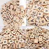 Maxbell Pack of 100 Wooden Puzzles Numbers Tiles Black Letters Cube Blocks Embellishments for Crafts Kids Creative Game Toy