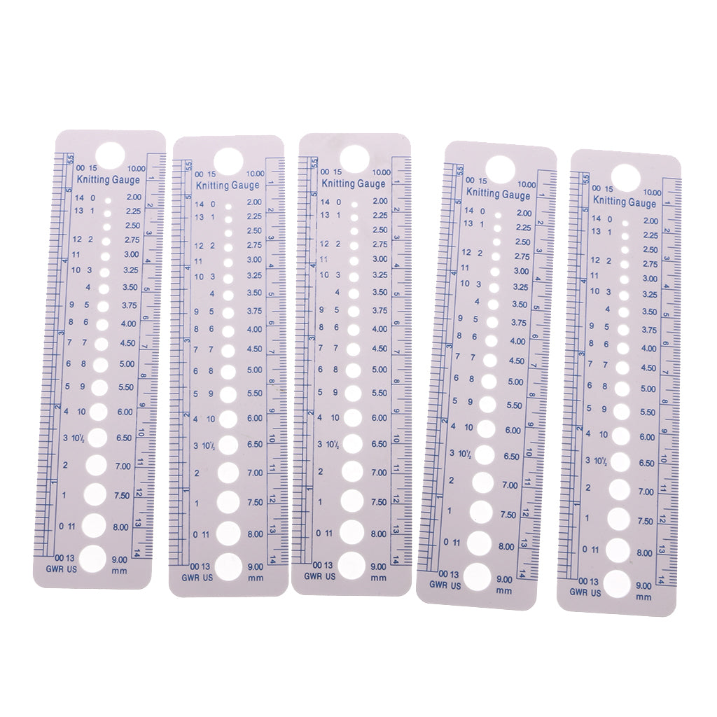 Maxbell 2-10mm 5pcs Knitting Needle Gauge Inch cm Ruler Tools for Crochet Hook Crafts