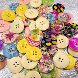 Maxbell 25 Pieces Wooden Round 4-holes Decorative Buttons for Scrapbooking Sewing Decoration 30mm