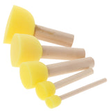 Maxbell 5Pcs/Set Kids Sponge Paint Brush Wooden Handle Children Painting Graffiti