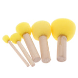 Maxbell 5Pcs/Set Kids Sponge Paint Brush Wooden Handle Children Painting Graffiti