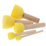 Maxbell 5Pcs/Set Kids Sponge Paint Brush Wooden Handle Children Painting Graffiti