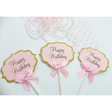 Maxbell 10pcs/Lot Lovely Glitter Happy Birthday Cupcake Food Picks Wedding Party Cake Topper Favors Supplies