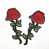 Maxbell 2 Pieces Red Rose Flower Embroidery Sew/Iron on Applique Patches for Garment Decoration