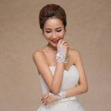 Maxbell Elegant Bridal Lace Bowknot Fingerless Glove with Ribbon Wedding Party Gloves White