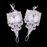 Maxbell Elegant Bridal Lace Bowknot Fingerless Glove with Ribbon Wedding Party Gloves White