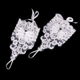 Maxbell Elegant Bridal Lace Bowknot Fingerless Glove with Ribbon Wedding Party Gloves White