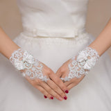Maxbell Elegant Bridal Lace Bowknot Fingerless Glove with Ribbon Wedding Party Gloves White