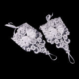 Maxbell Elegant Bridal Lace Bowknot Fingerless Glove with Ribbon Wedding Party Gloves White