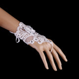 Maxbell Elegant Bridal Lace Bowknot Fingerless Glove with Ribbon Wedding Party Gloves White
