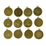 Maxbell 12 Pieces/ Set Zodiac Constellation Blank Round Bezel Setting Base Charm Cabochon DIY 25 mm or 1'' Resin Gemstone Photo Base