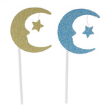 Maxbell Pack of 30 Glitter Paper Moon Star Cake Cupcake Topper Wedding Enagegement Baby Shower Decor