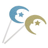 Maxbell Pack of 30 Glitter Paper Moon Star Cake Cupcake Topper Wedding Enagegement Baby Shower Decor