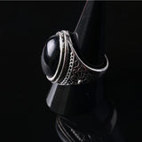 Maxbell Mens Jewelry Vintage Round Ring Black Crystal Flower Carved Mens Ring 20mm