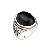 Maxbell Mens Jewelry Vintage Round Ring Black Crystal Flower Carved Mens Ring 20mm