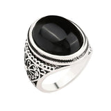 Maxbell Mens Jewelry Vintage Round Ring Black Crystal Flower Carved Mens Ring 20mm