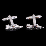 Maxbell Silver Tone Pen Nib Quill Fountain Pen Cufflinks Mens Shirt Jewelry Modern Cuff Button Writer Wedding Fancy Gift