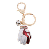 Maxbell Fashion Rhinestone Crystal White Football Goalkeeper Glove Charm Purse Bag Key Ring Keychain Keyfob